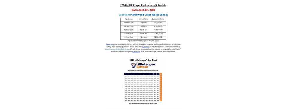 2026 Player Evaluations Schedule